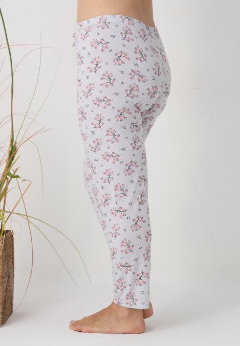 Pantaloni de Pijama Dama Lungi,Big Size, Culoare Gri cu Frunze Roz ,Engros